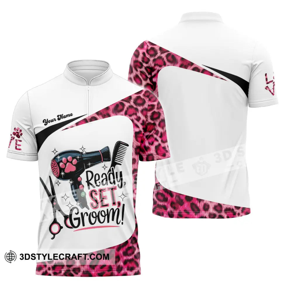 Unisex Shirt - Custom Ready Set Groomer Shirt Zipper Polo Shirt / S T-shirt