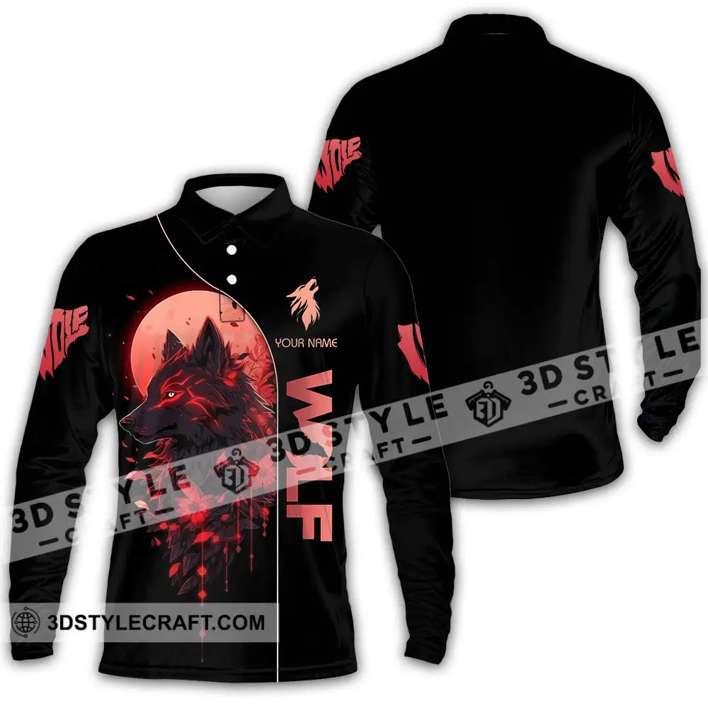 Unisex Shirt - Custom Red Wolf 3D Shirt Long Sleeve Polo / S T-shirt