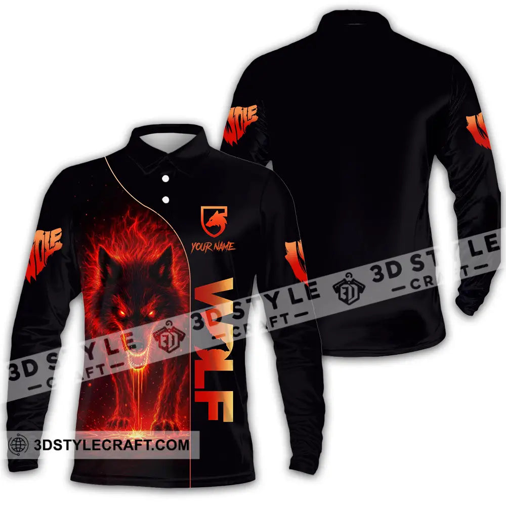 Unisex Shirt - Custom Red Wolf 3D Shirt Long Sleeve Polo / S T-shirt