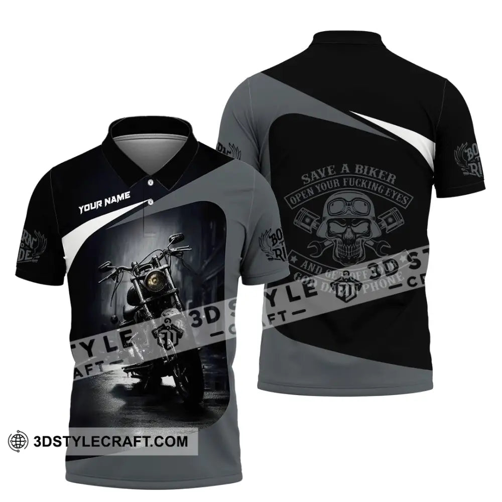 Unisex Shirt - Custom Save A Biker Open Your Fucking Eyes And Get Off Your Phone Shirt Polo Shirt / S T-shirt