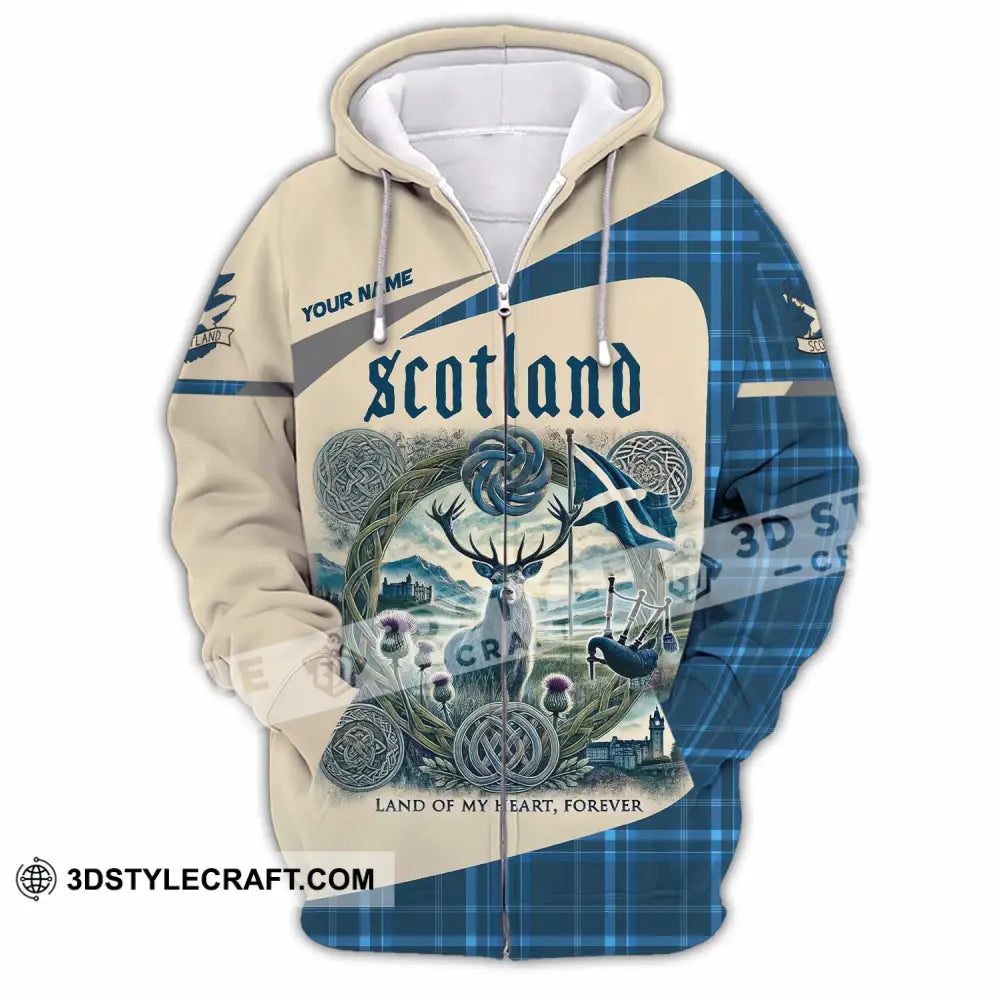Unisex Shirt - Custom Scotland Land Of My Heart Forever 3D Shirt Zipper Hoodie / S T-shirt