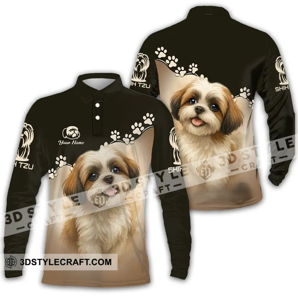 Unisex Shirt - Custom Shih Tzu Shirt Long Sleeve Polo / S T-shirt