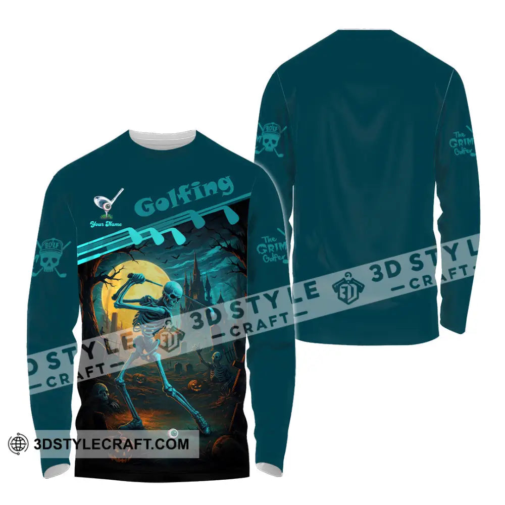 Unisex Shirt - Custom Skeleton Golfing Golf Player Shirt Long Sleeve Shirt / S T-shirt