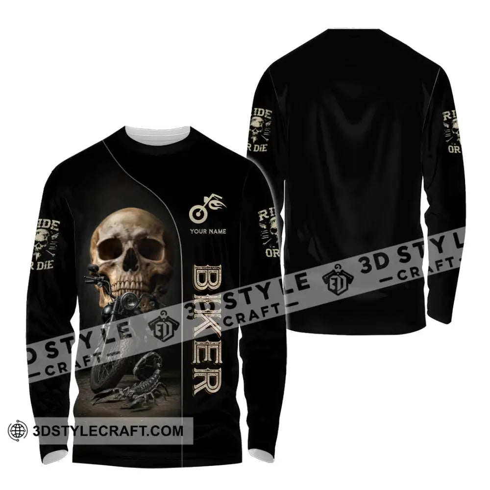 Unisex Shirt - Custom Skull Biker Shirt Long Sleeve Shirt / S T-shirt
