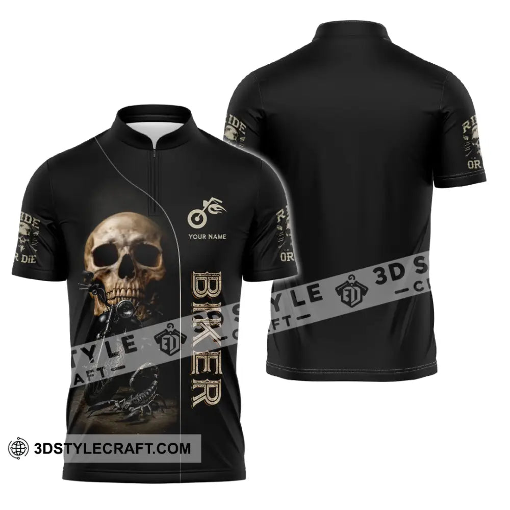 Unisex Shirt - Custom Skull Biker Shirt Zipper Polo Shirt / S T-shirt