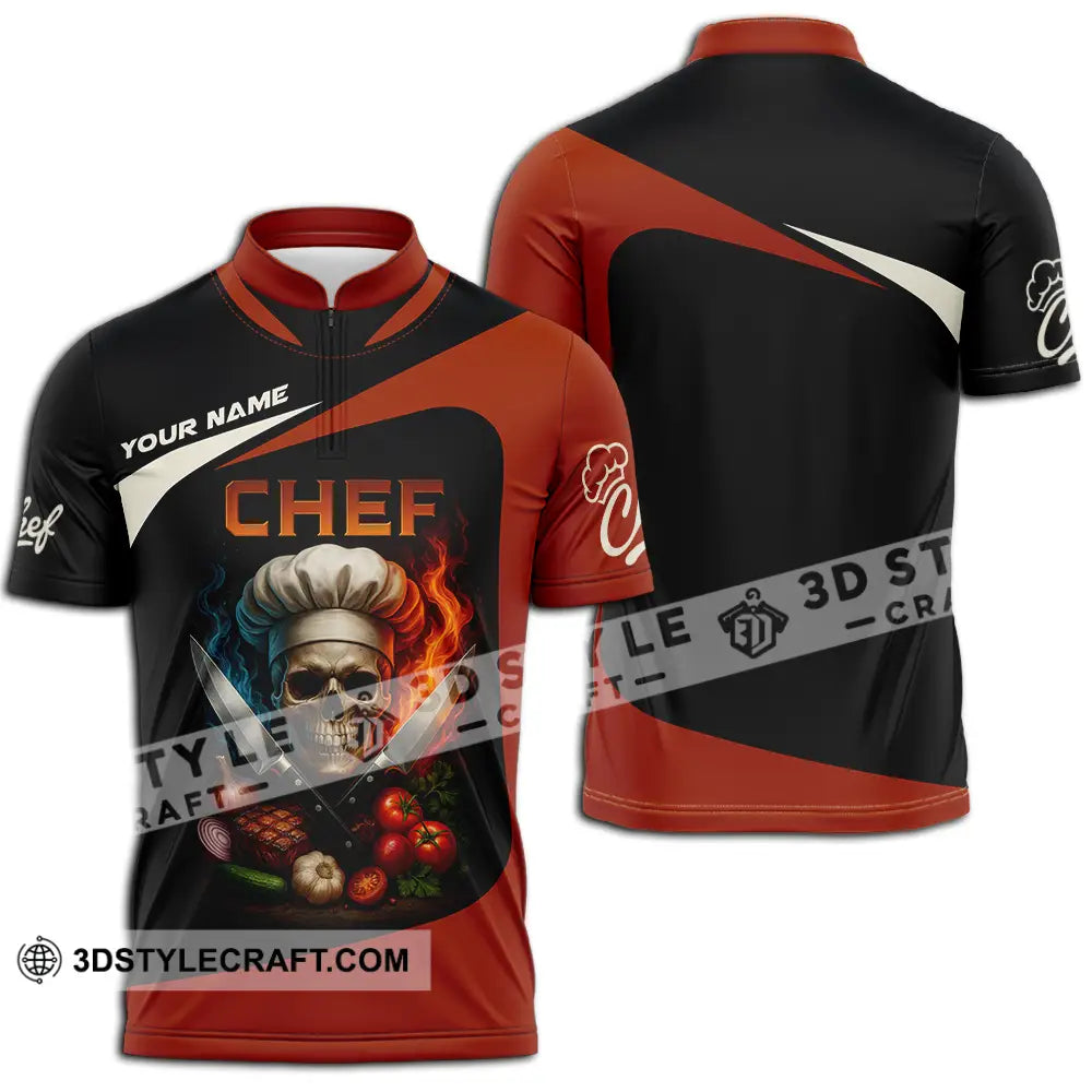 Unisex Shirt - Custom Skull Master Chef Chef Shirt Zipper Polo Shirt / S T-shirt