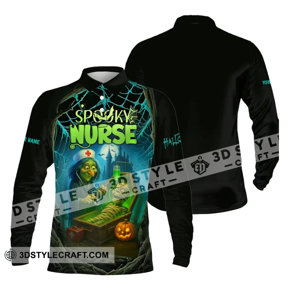 Unisex Shirt - Custom Spoopy Nurse Halloween Shirt Long Sleeve Polo / S T-shirt