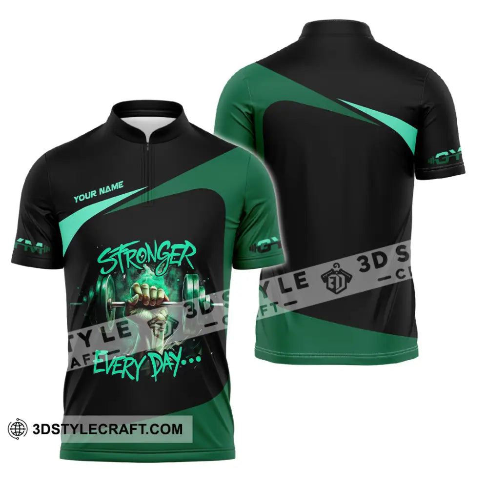 Unisex Shirt - Custom Stronger Everyday Weightlifting Sports Shirt Zipper Polo Shirt / S T-shirt