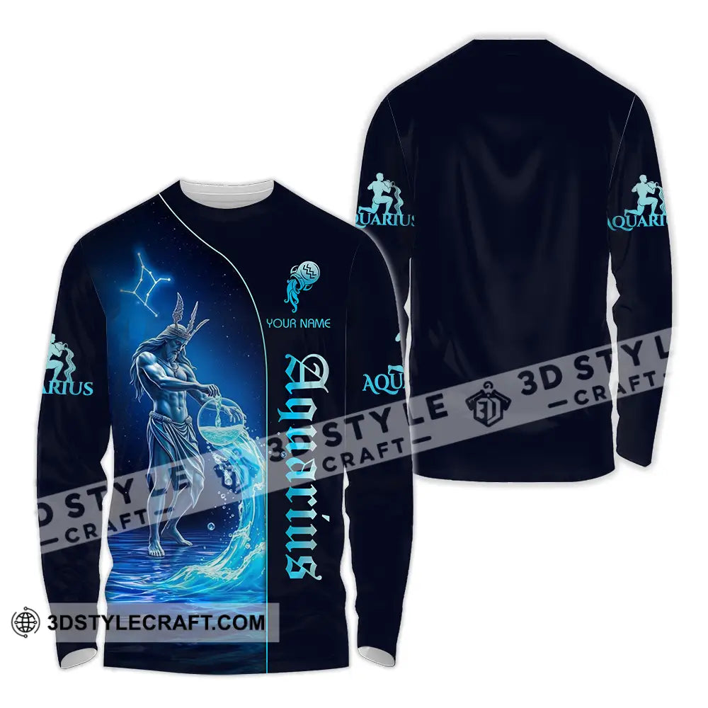 Unisex Shirt - Custom Text Aquarius Long Sleeve / S T-Shirt