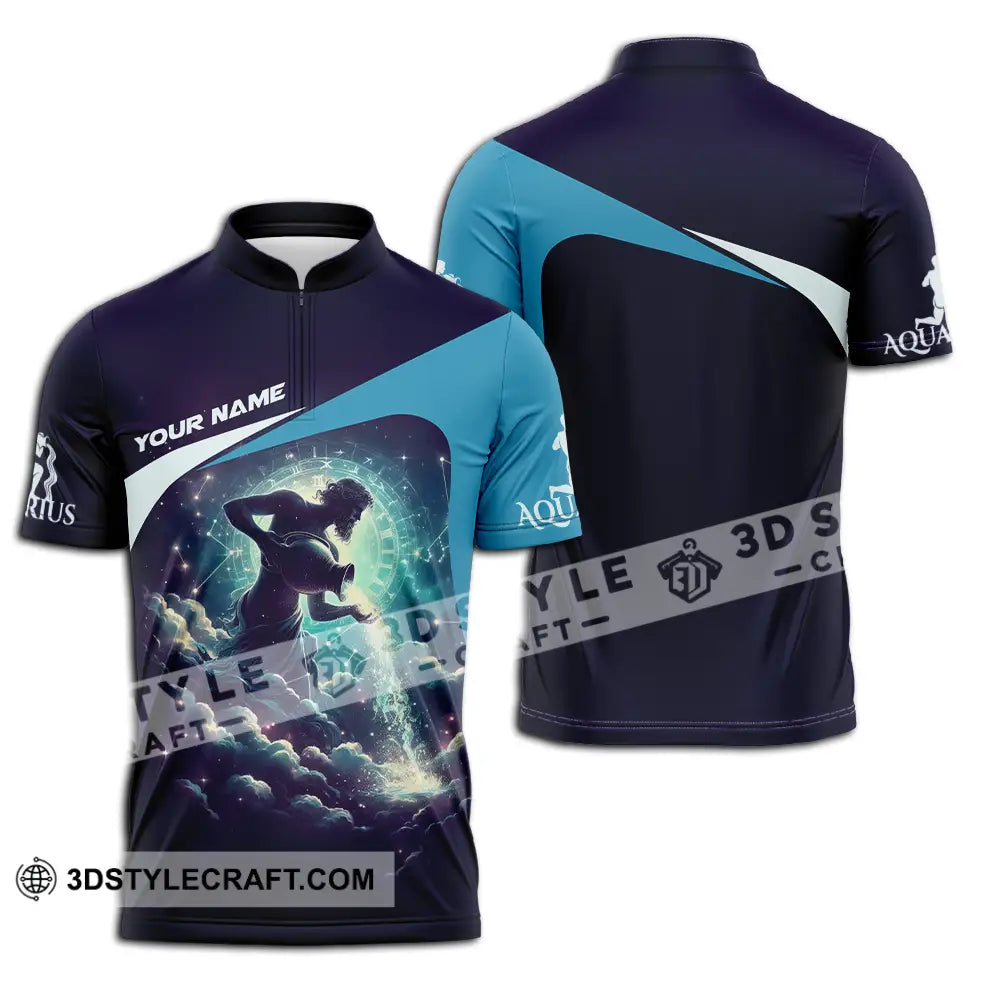 Unisex Shirt - Custom Text Aquarius Zipper Polo / S T-Shirt