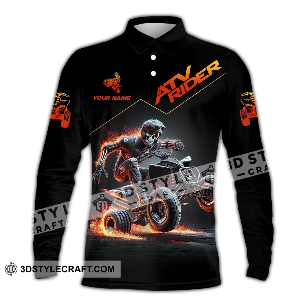 Unisex Shirt - Custom Text Atv Rider Long Sleeve Polo / S T-Shirt