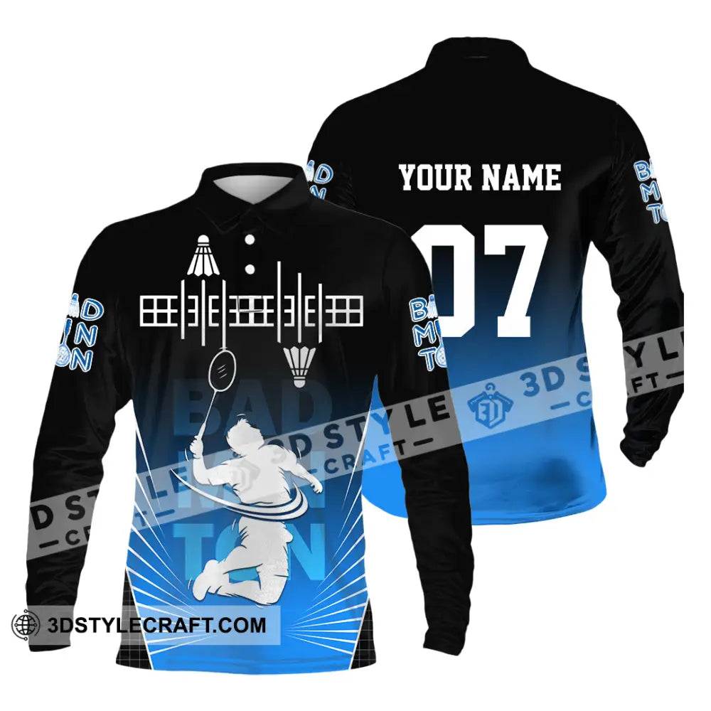 Unisex Shirt - Custom Text Shirt Badminton Shirt Long Sleeve Polo / S T-shirt