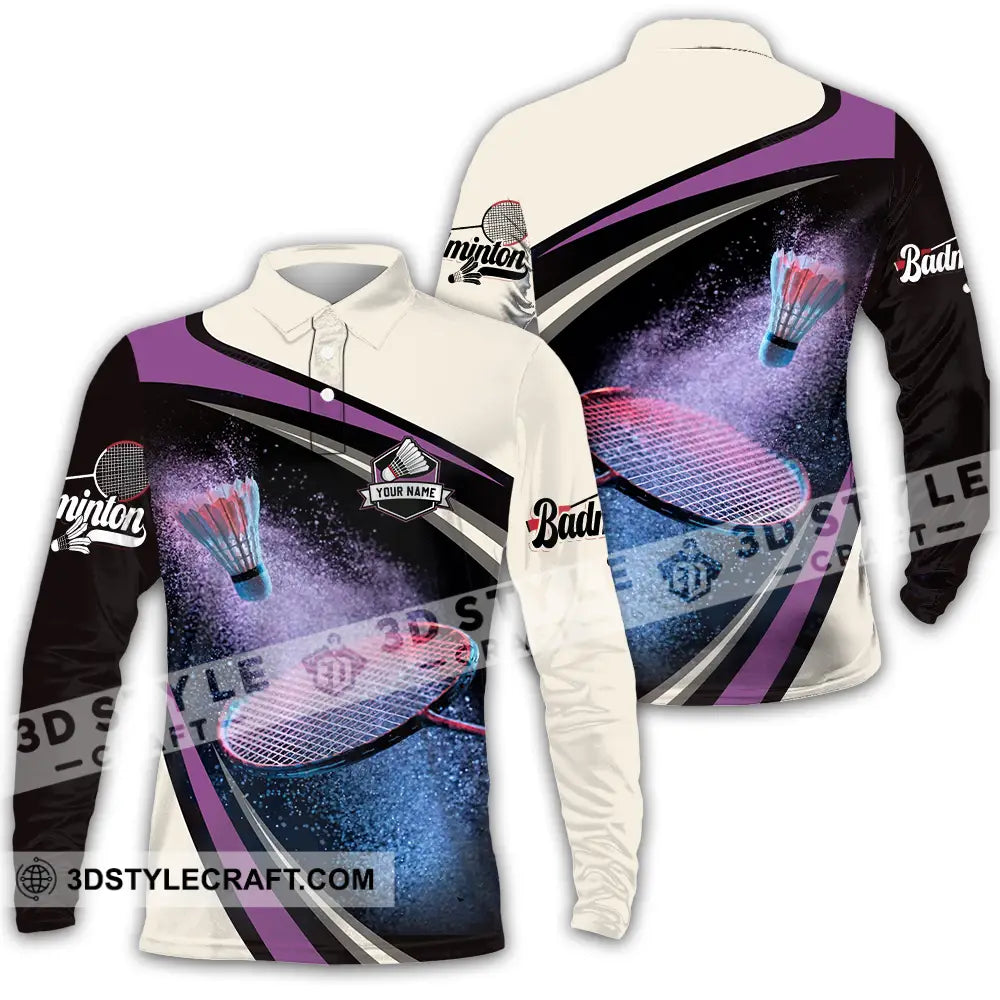 Unisex Shirt - Custom Text Badminton Long Sleeve Polo / S T-Shirt