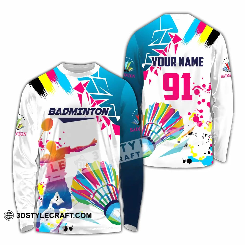 Unisex Shirt - Custom Text Shirt Badminton Long Sleeve Shirt / S T-shirt