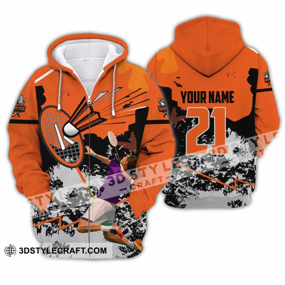 Unisex Shirt - Custom Text Shirt Badminton Zipper Hoodie / S T-shirt