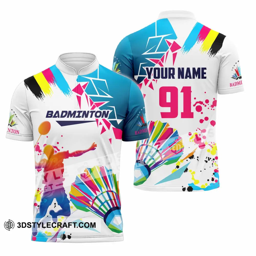 Unisex Shirt - Custom Text Shirt Badminton Zipper Polo Shirt / S T-shirt