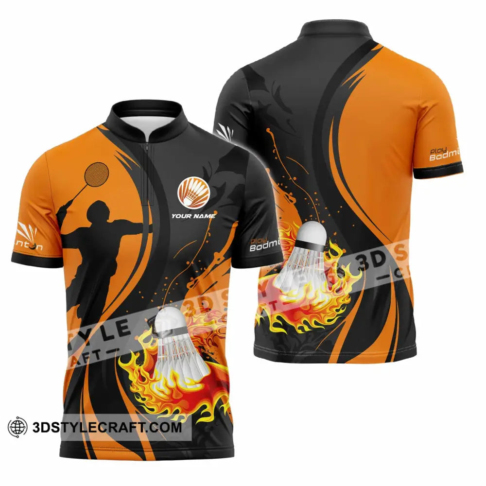Unisex Shirt - Custom Text Shirt Badminton Shirt Zipper Polo Shirt / S T-shirt