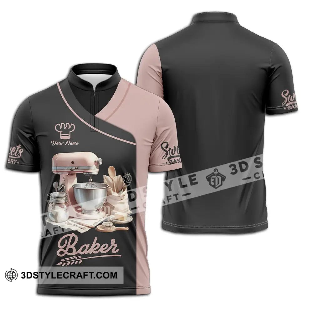 Unisex Shirt - Custom Text Shirt Baker Shirt Zipper Polo Shirt / S T-shirt