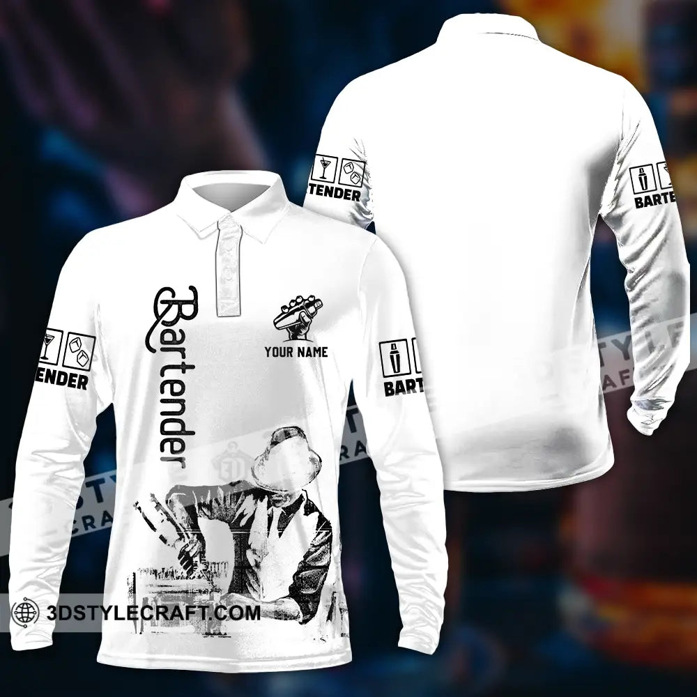 Unisex Shirt - Custom Text Shirt Bartender Shirt Long Sleeve Polo / S T-shirt