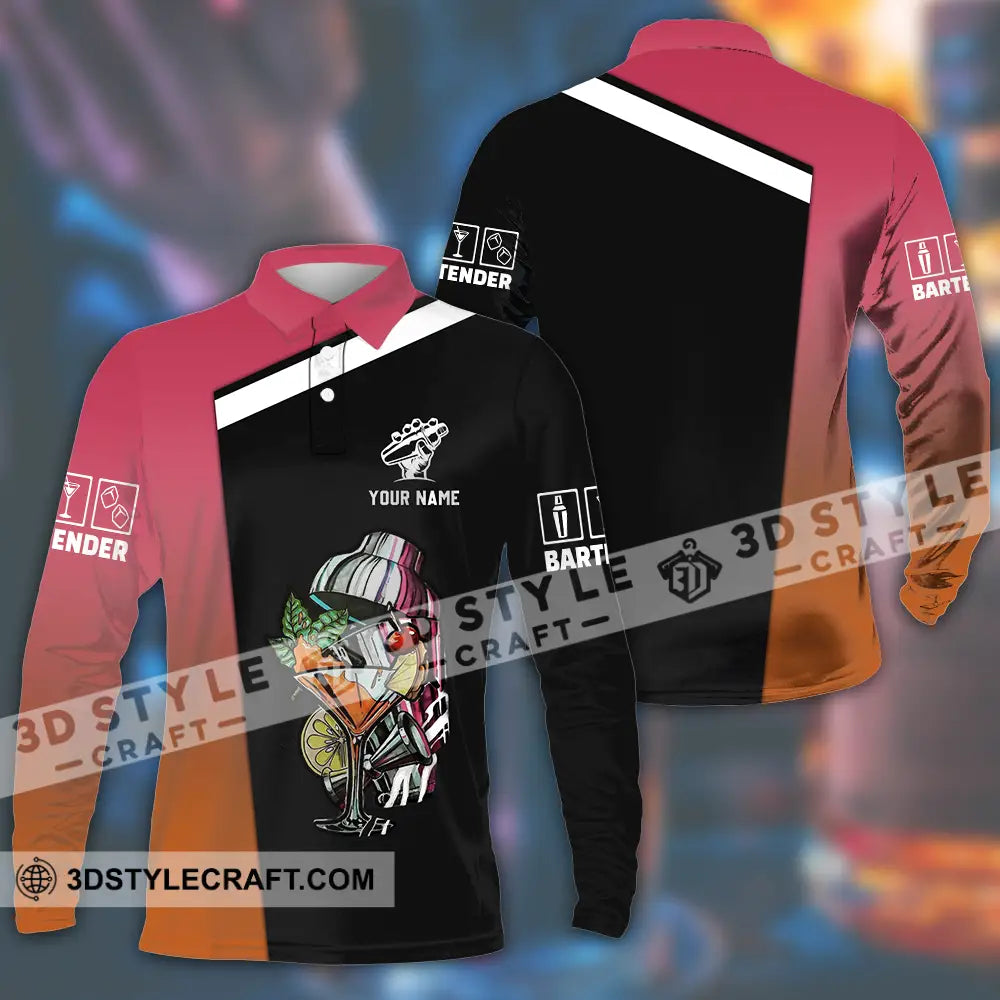 Unisex Shirt - Custom Text Shirt Bartender Shirt Long Sleeve Polo / S T-shirt