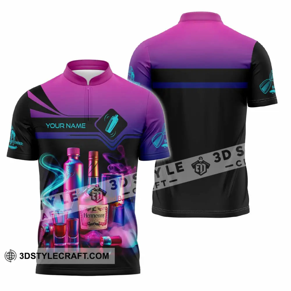 Unisex Shirt - Custom Text Shirt Bartender Shirt Zipper Polo Shirt / S T-shirt