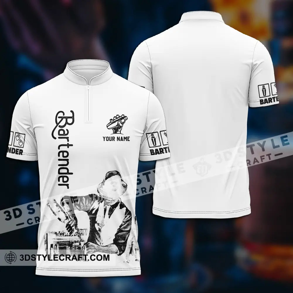 Unisex Shirt - Custom Text Shirt Bartender Shirt Zipper Polo Shirt / S T-shirt