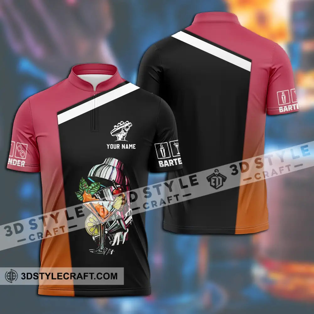 Unisex Shirt - Custom Text Shirt Bartender Shirt Zipper Polo Shirt / S T-shirt