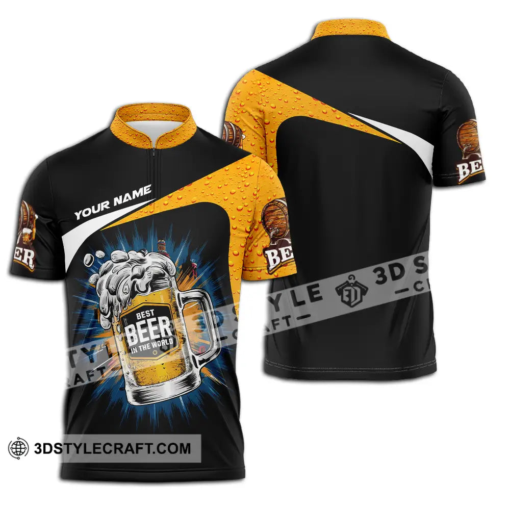 Unisex Shirt - Custom Text Shirt Best Beer In The World Zipper Polo Shirt / S T-shirt