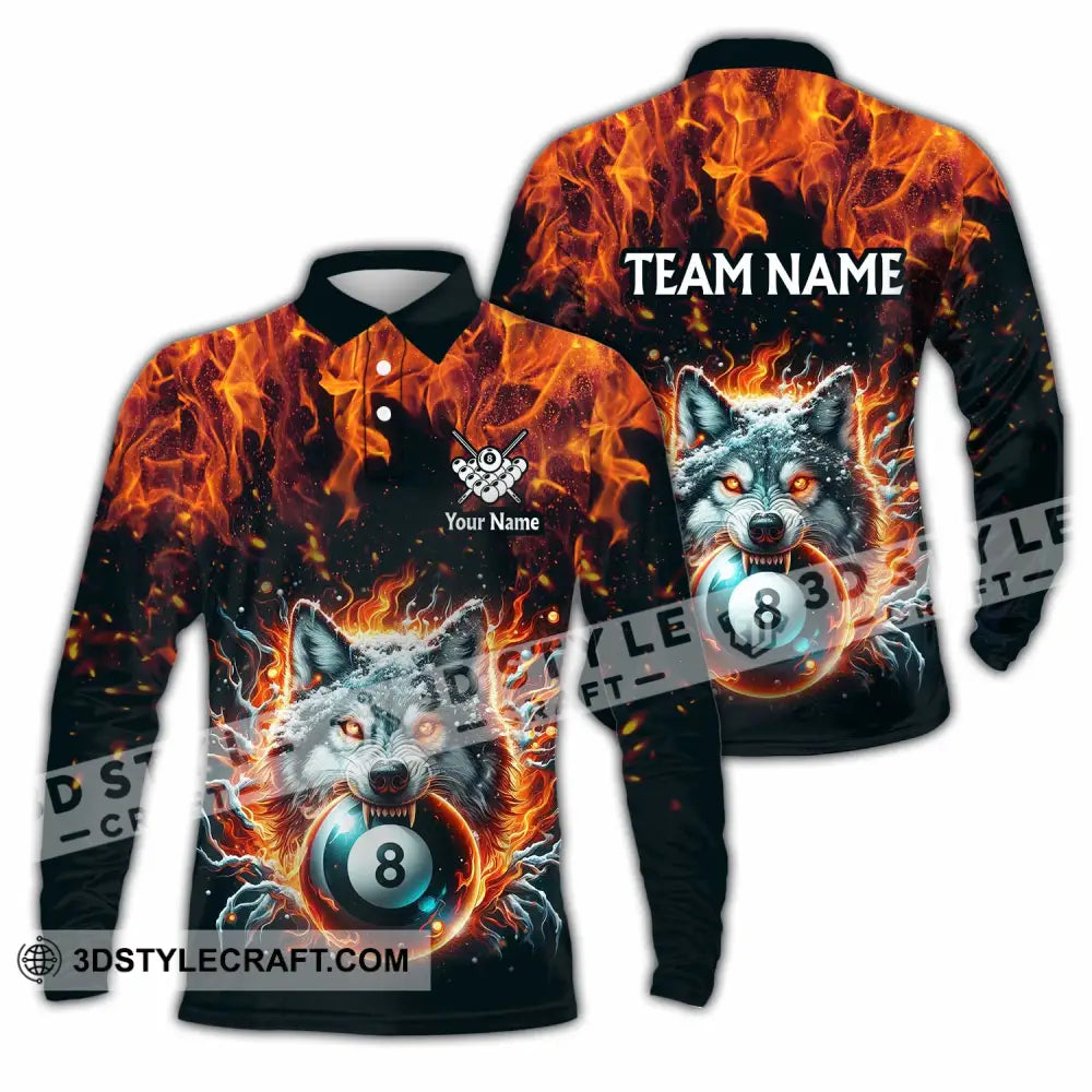 Unisex Shirt - Custom Text Shirt Billiard Wolf Shirt Long Sleeve Polo / S T-shirt