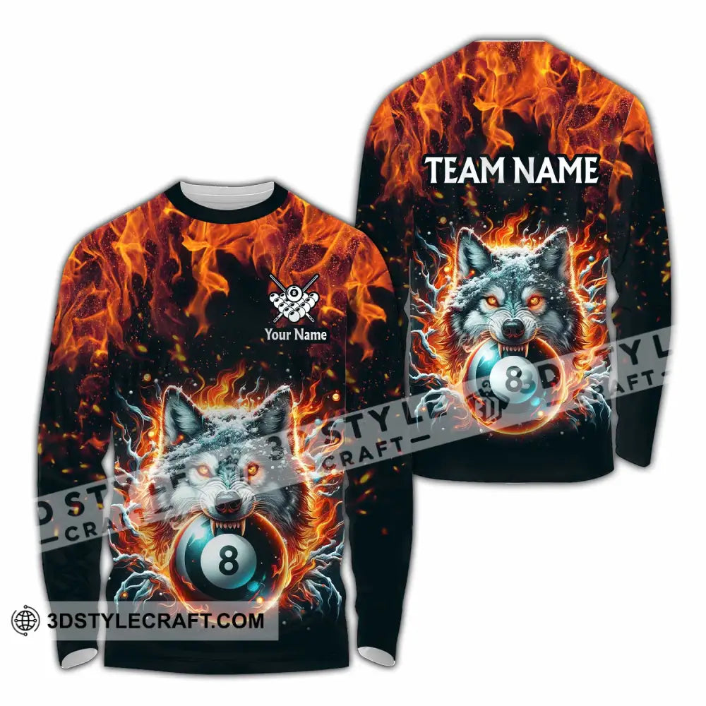 Unisex Shirt - Custom Text Shirt Billiard Wolf Shirt Long Sleeve Shirt / S T-shirt
