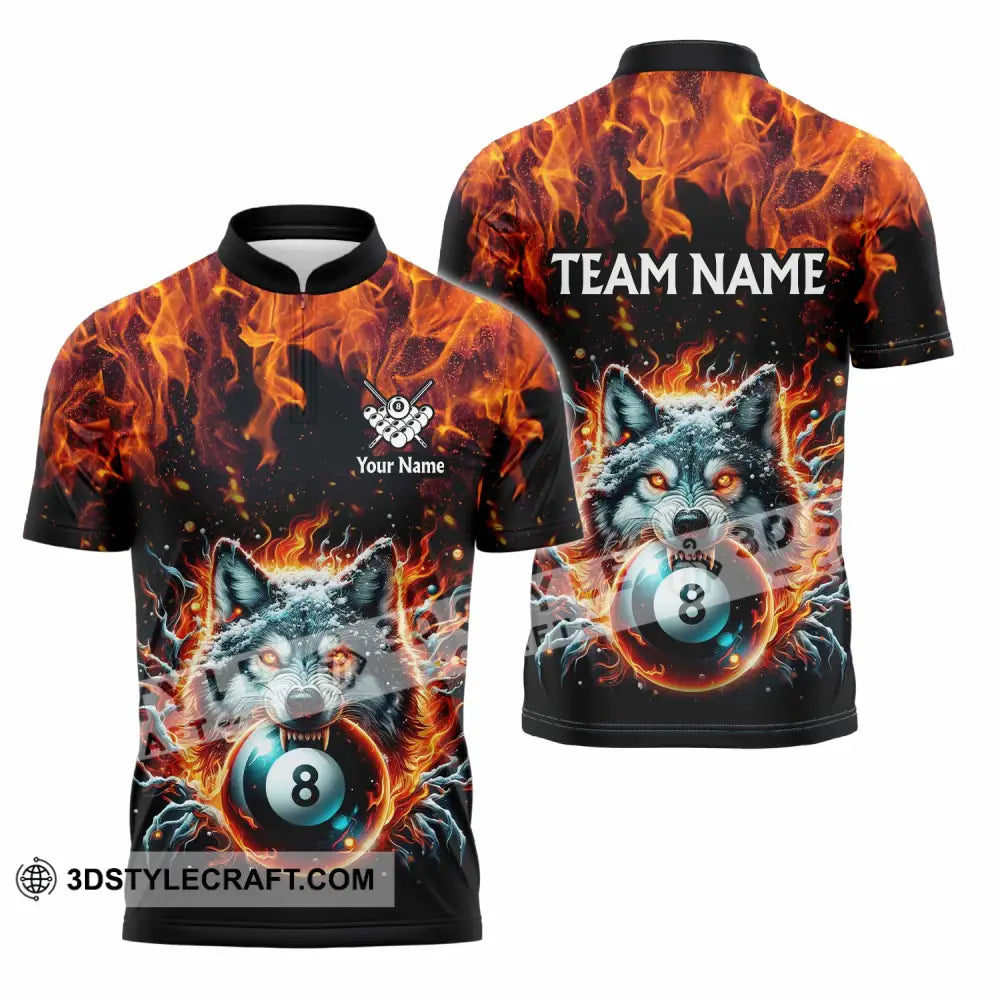 Unisex Shirt - Custom Text Shirt Billiard Wolf Shirt Zipper Polo Shirt / S T-shirt