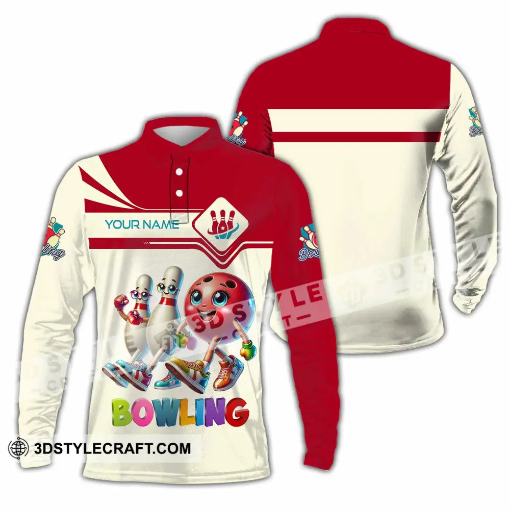Unisex Shirt - Custom Text Shirt Bowling Cute Shirt Long Sleeve Polo / S T-shirt