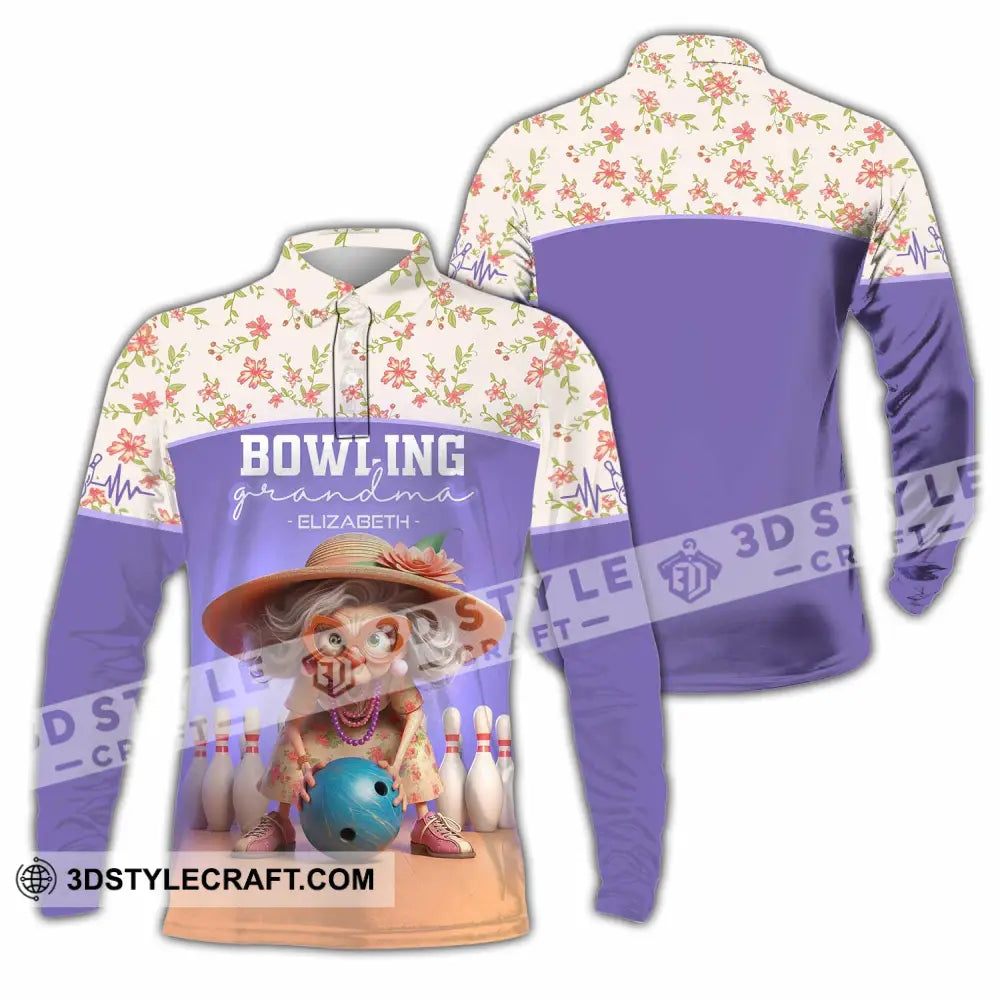 Unisex Shirt - Custom Text Shirt Bowling Grandma Shirt Long Sleeve Polo / S T-shirt