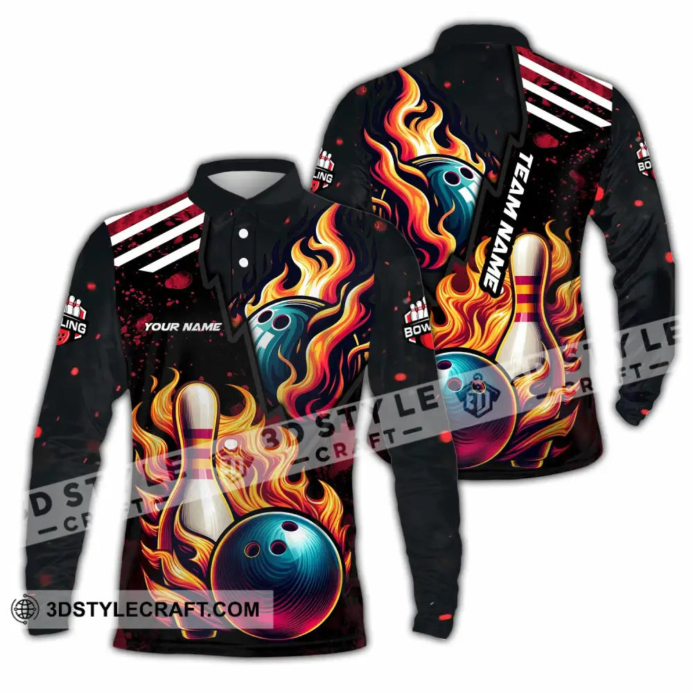 Unisex Shirt - Custom Text Shirt Bowling Shirt Long Sleeve Polo / S T-shirt