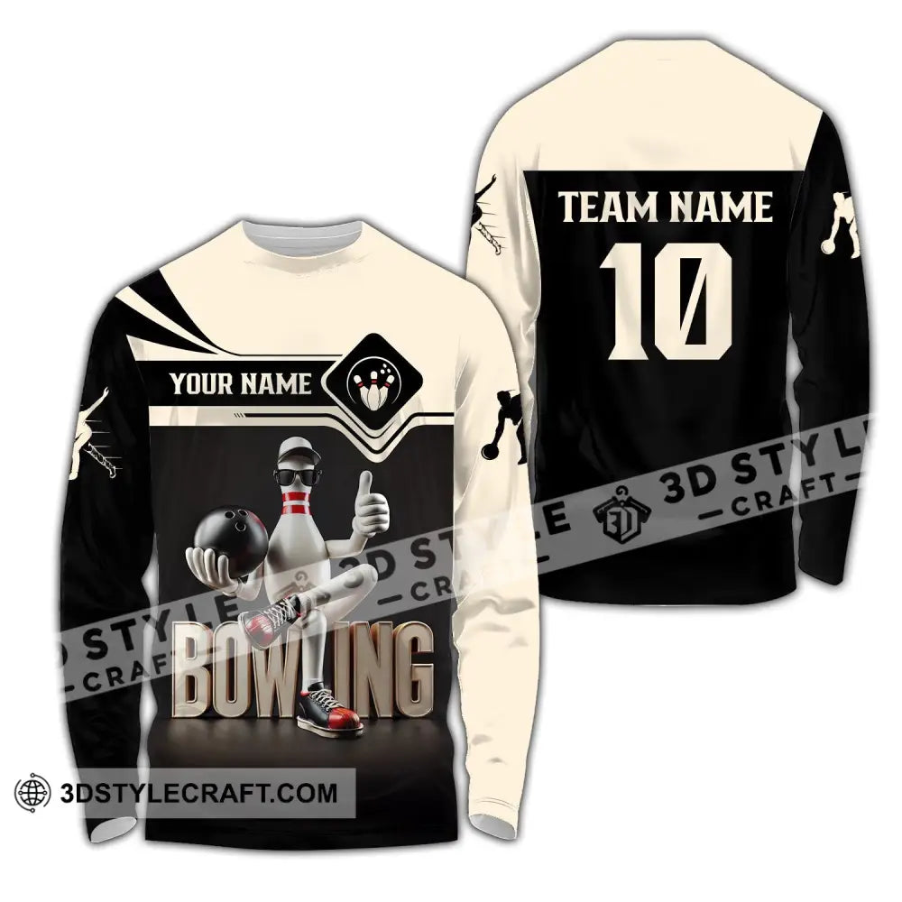 Unisex Shirt - Custom Text Bowling Long Sleeve / S T-Shirt