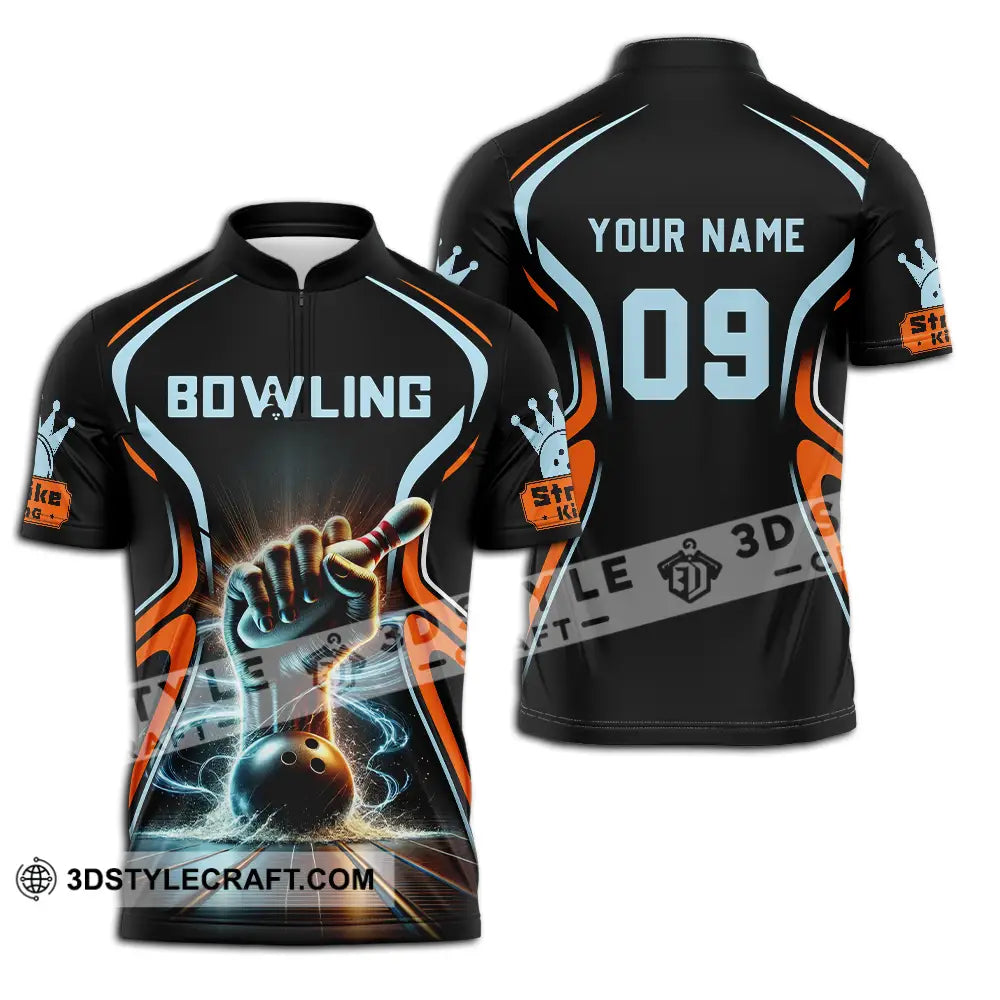 Unisex Shirt - Custom Text Bowling Zipper Polo / S T-Shirt