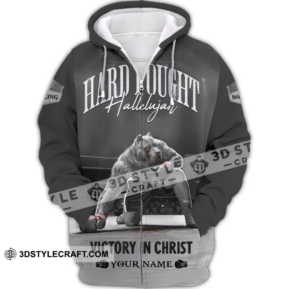 Unisex Shirt - Custom Text Boxing Hard Fought Hallelujah Zipper Hoodie / S T-Shirt
