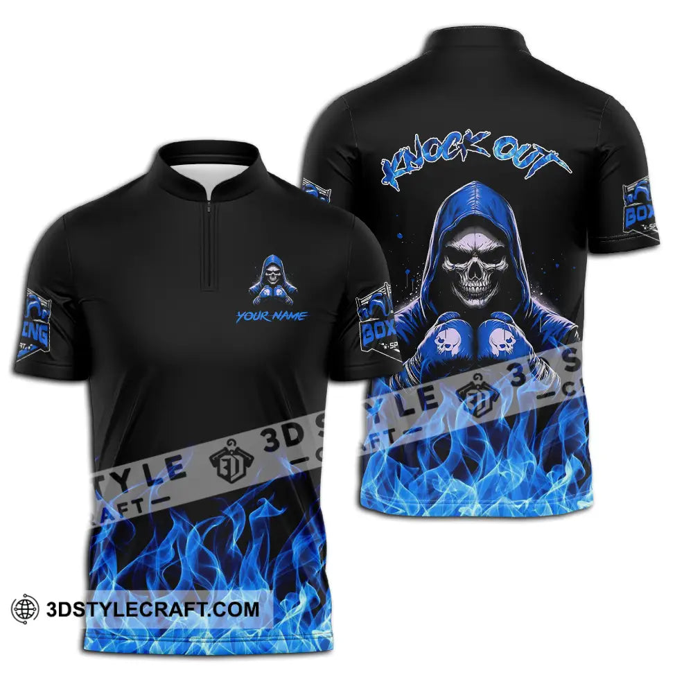 Unisex Shirt - Custom Text Shirt Boxing Knock Out Shirt Zipper Polo Shirt / S T-shirt