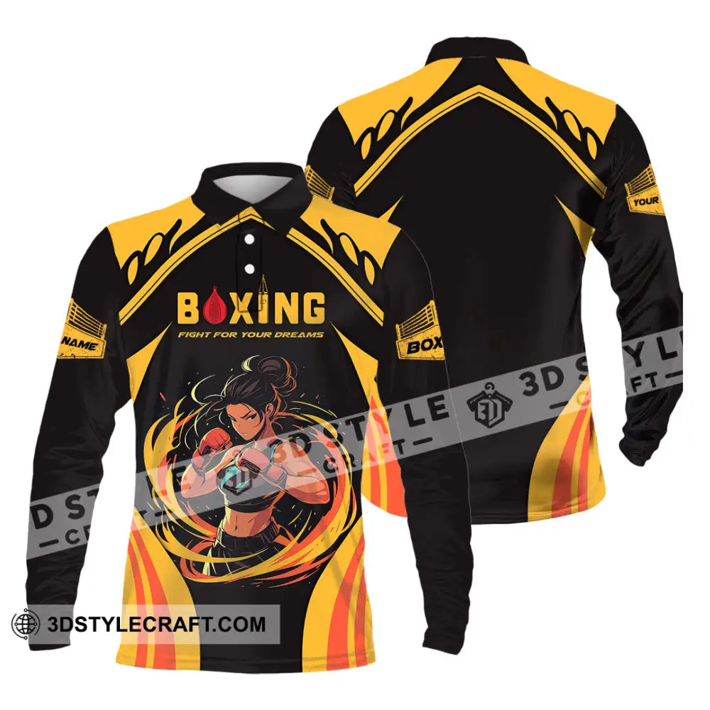 Unisex Shirt - Custom Text Boxing Long Sleeve Polo / S T-Shirt