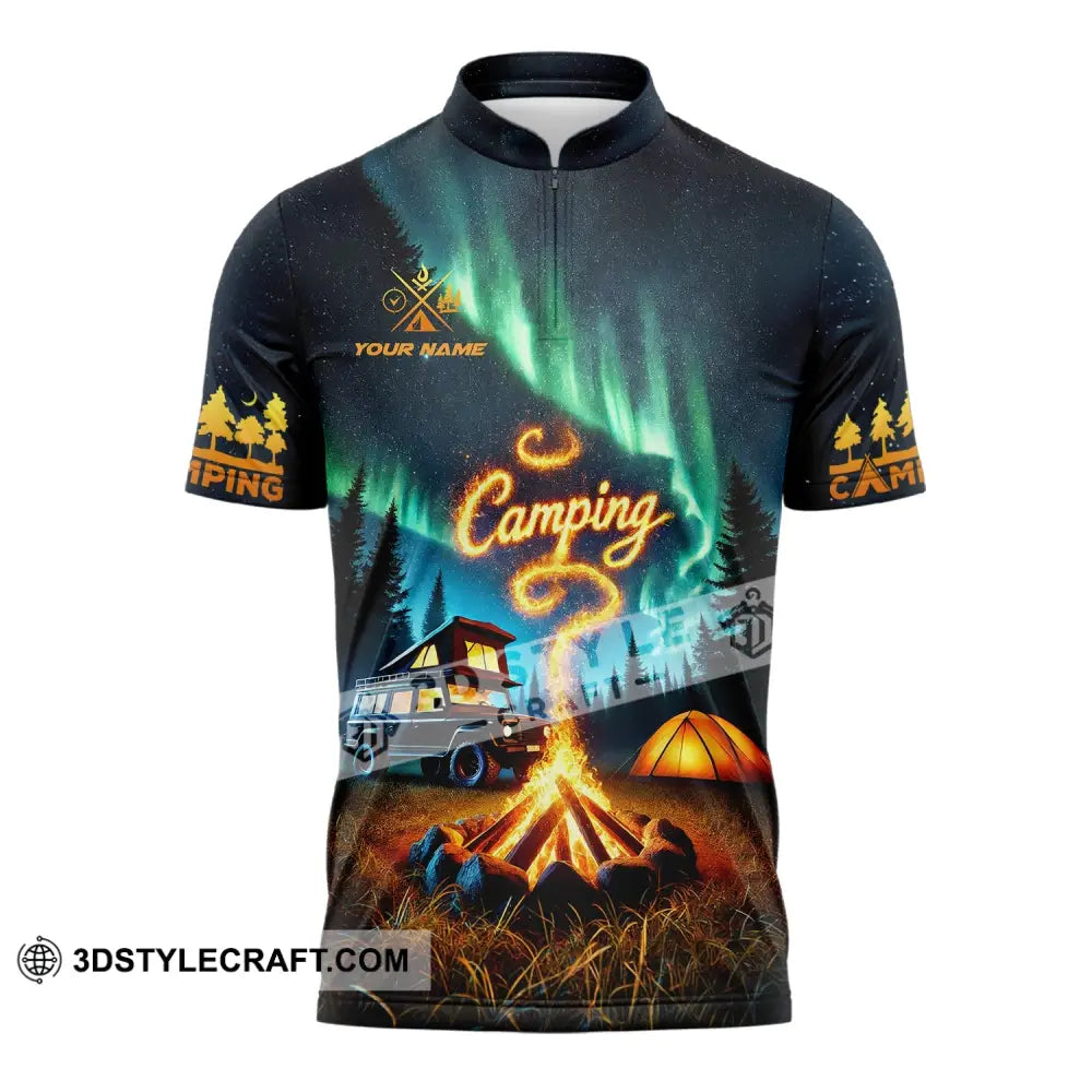 Unisex Shirt - Custom Text Camping Zipper Polo / S T-Shirt