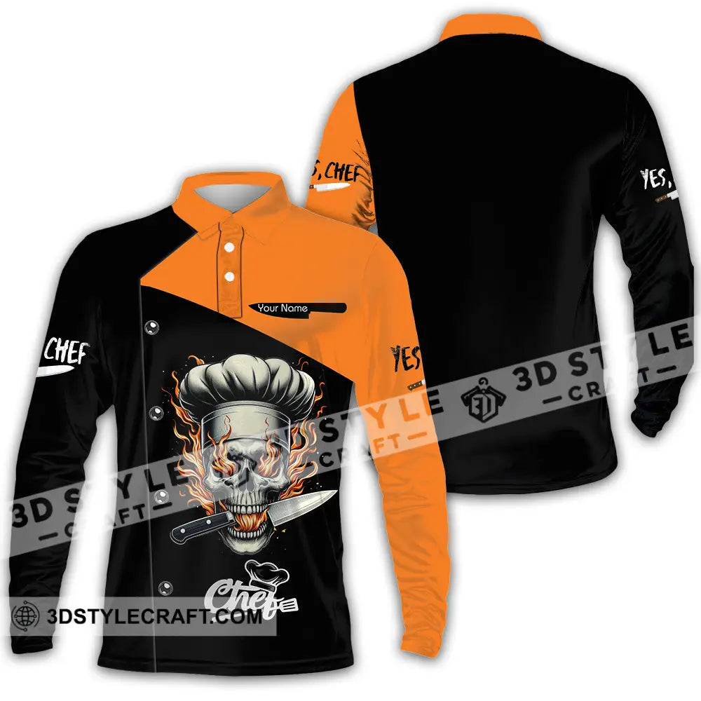 Unisex Shirt - Custom Text Chef Long Sleeve Polo / S T-Shirt