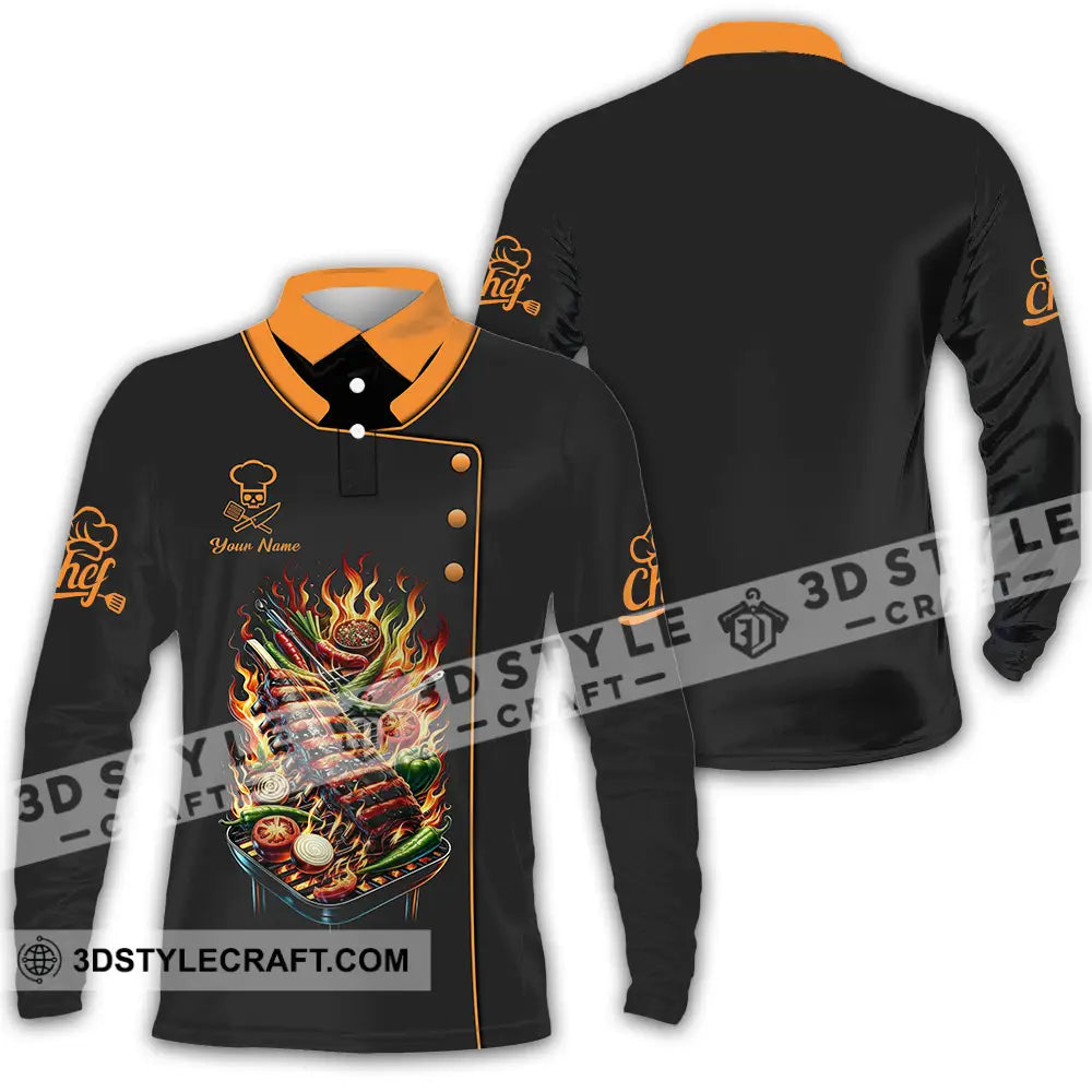 Unisex Shirt - Custom Text Chef Long Sleeve Polo / S T-Shirt