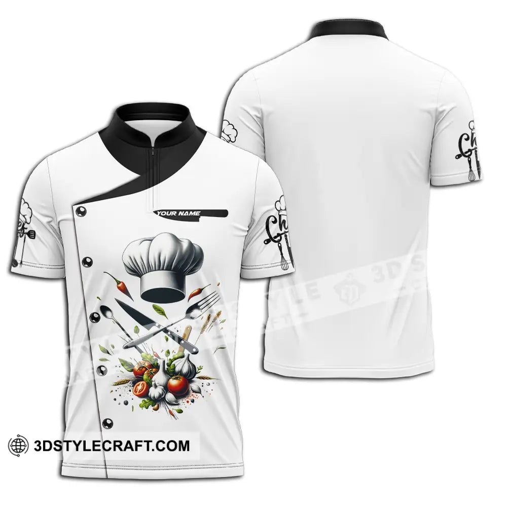 Unisex Shirt - Custom Text Chef Zipper Polo / S T-Shirt