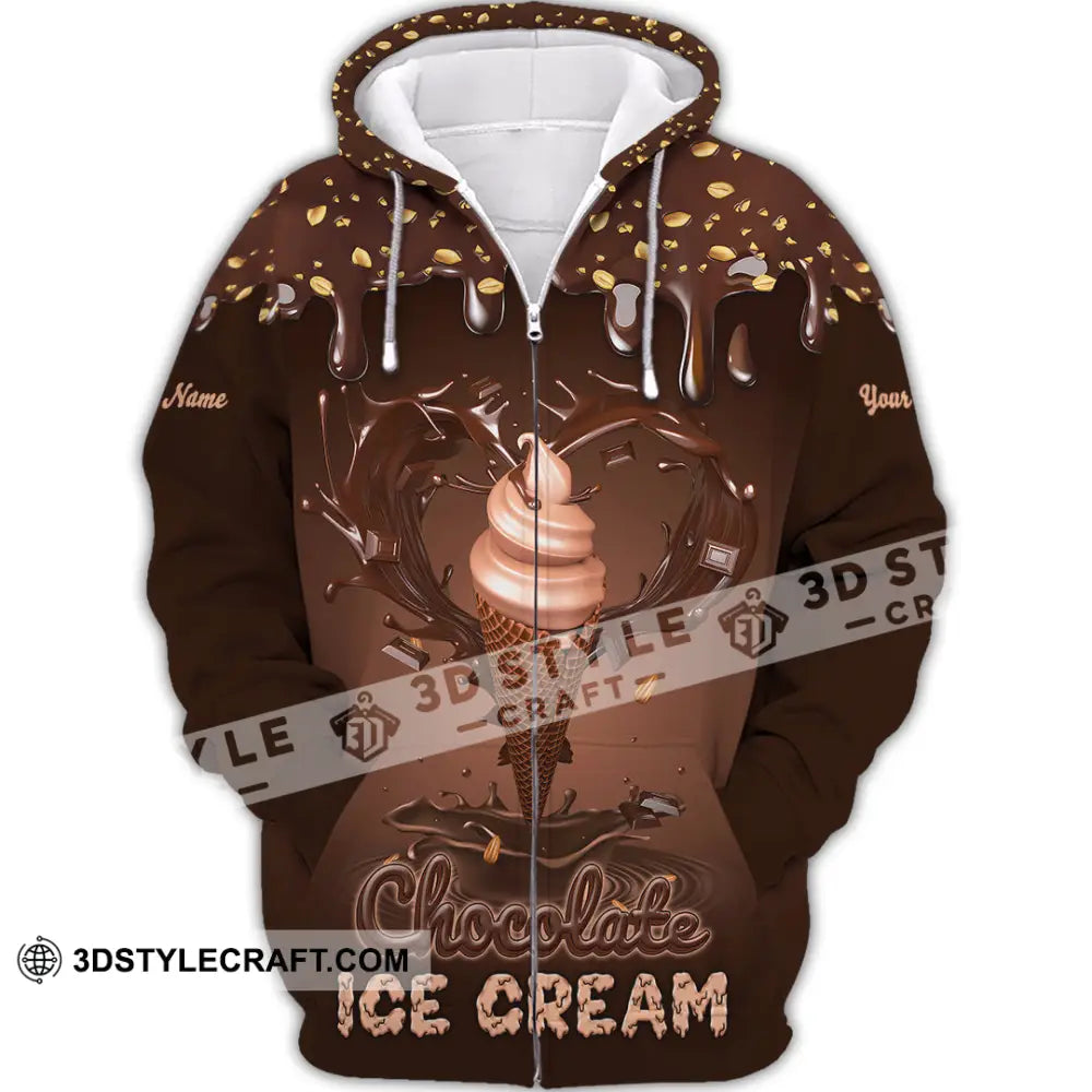 Unisex Shirt - Custom Text Chocolate Ice Cream Zipper Hoodie / S T-Shirt