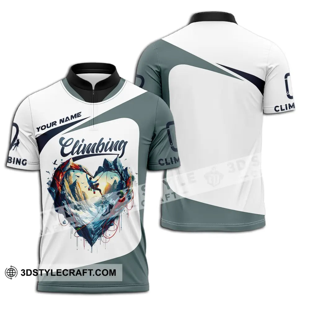 Unisex Shirt - Custom Text Climbing Heart Zipper Polo / S T-Shirt