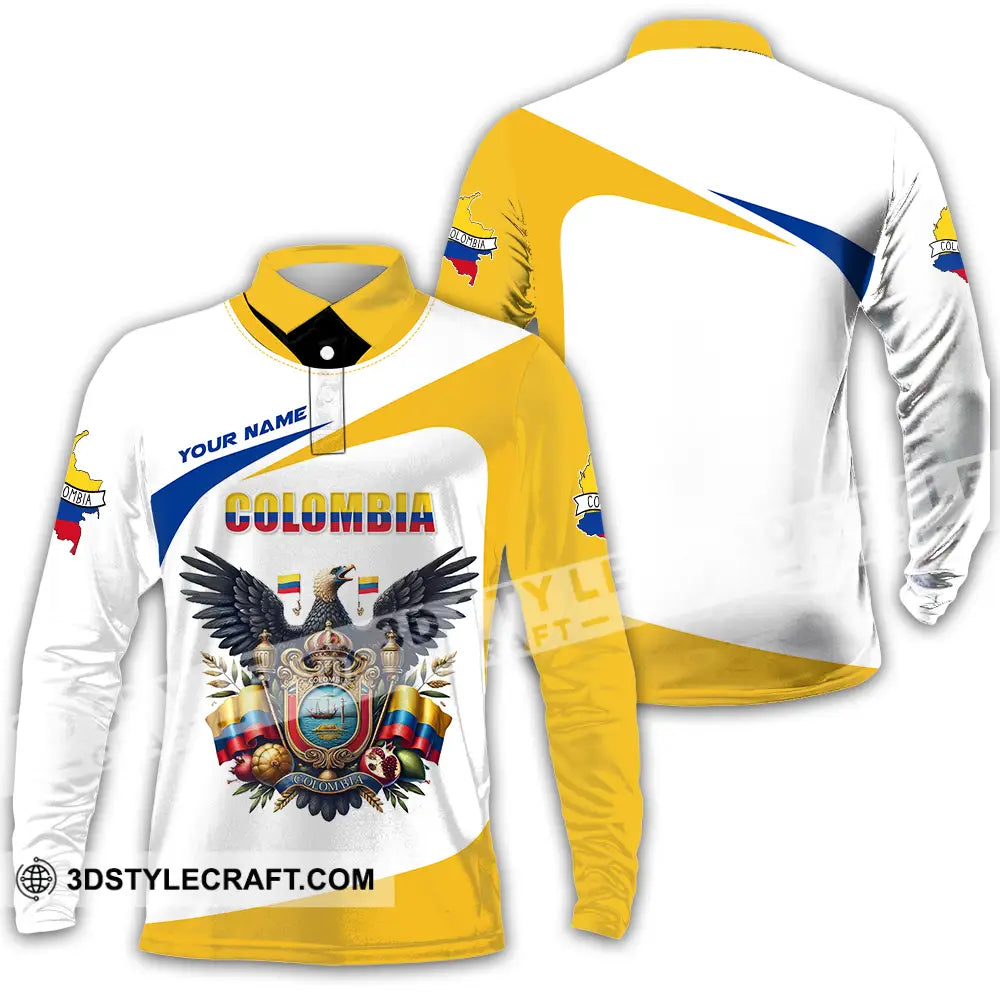 Unisex Shirt - Custom Text Colombia Long Sleeve Polo / S T-Shirt