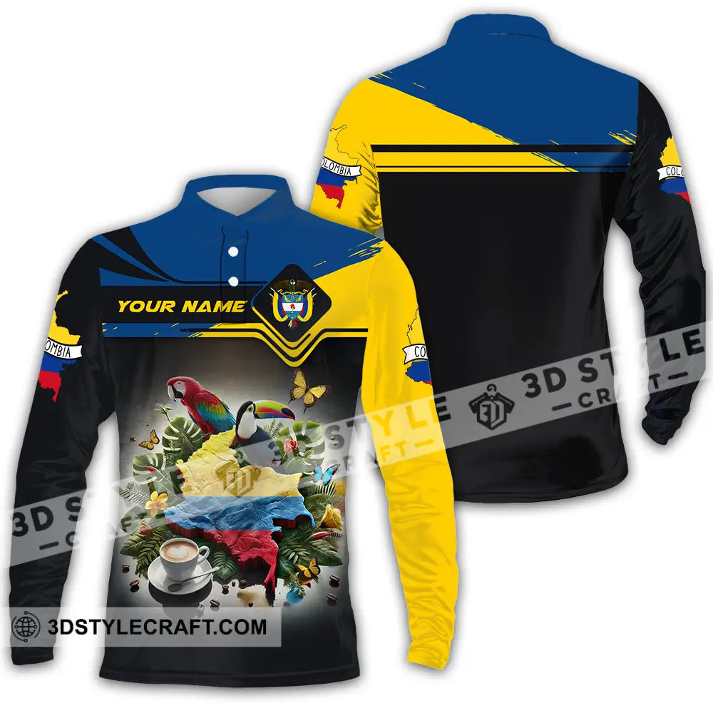 Unisex Shirt - Custom Text Colombia Long Sleeve Polo / S T-Shirt