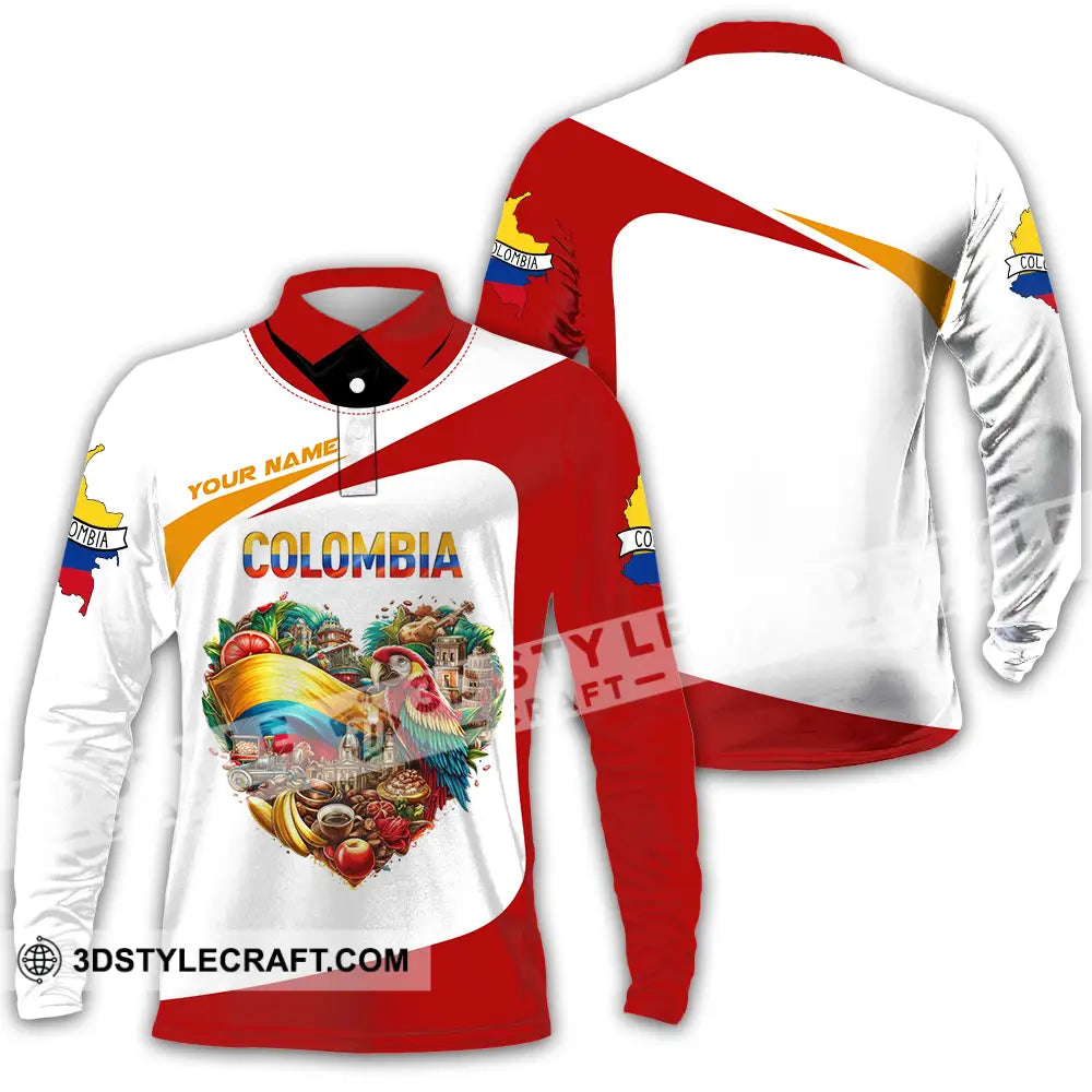 Unisex Shirt - Custom Text Colombia Long Sleeve Polo / S T-Shirt