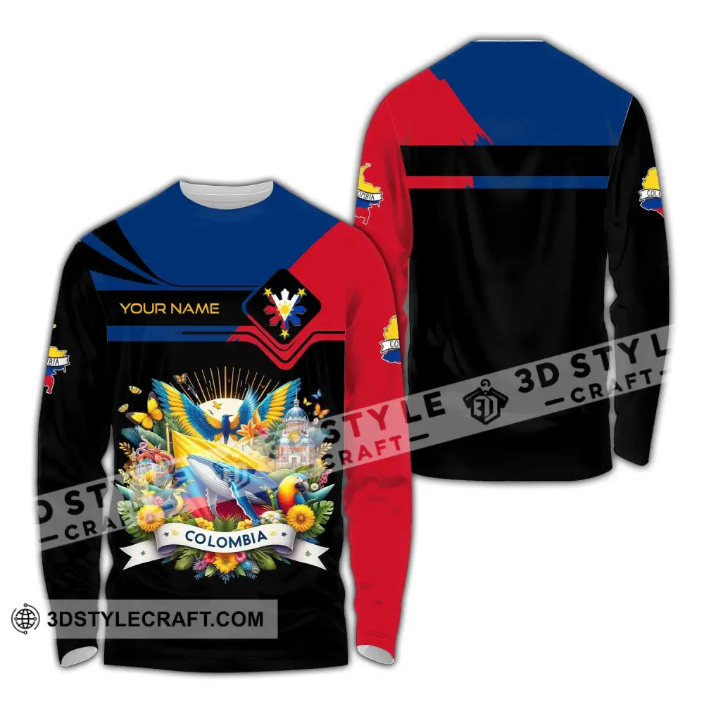 Unisex Shirt - Custom Text Colombia Long Sleeve / S T-Shirt