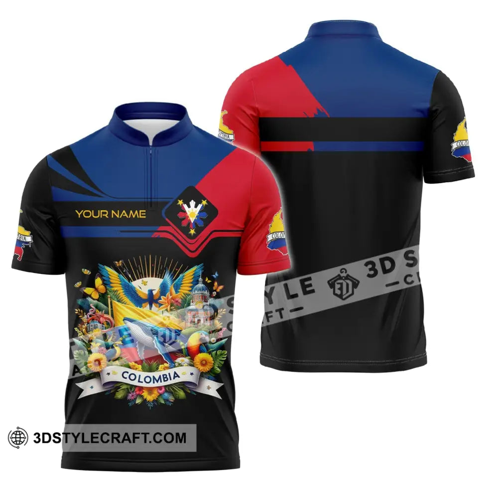 Unisex Shirt - Custom Text Colombia Zipper Polo / S T-Shirt
